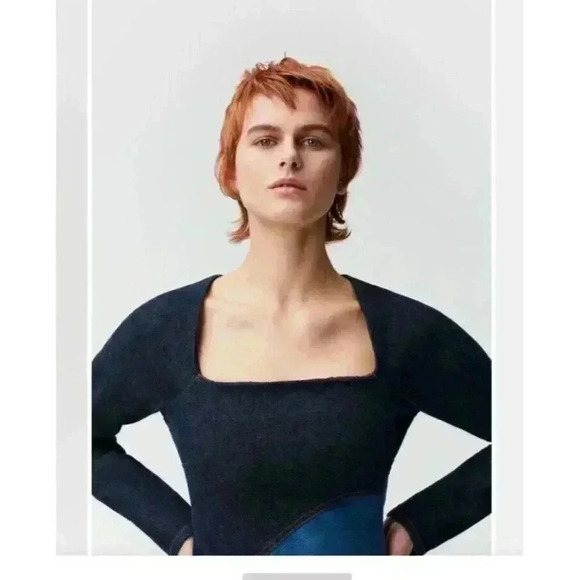 GANNI X Ahluwalia Denim Square Neck Midi Denim Wavy Dress Size 34 2 - Picture 3 of 15